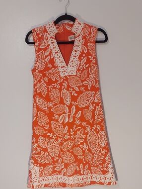 Eliza J Orange & White Floral Sleeveless V-Neck Lace Shift Dress Size 6